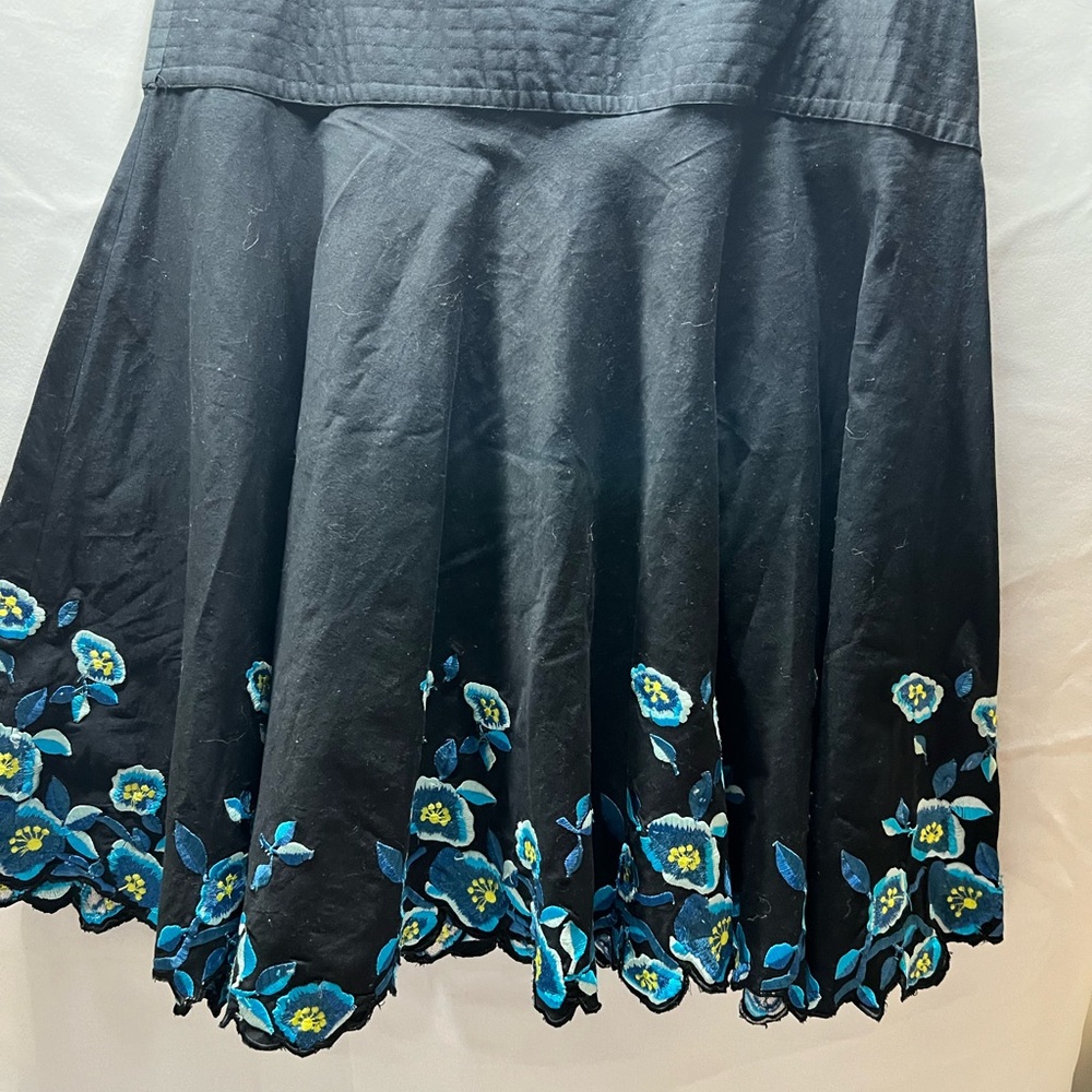 Black and Blue Floral Embroidered Fit and Flare Skirt bohemian Indi sleaze